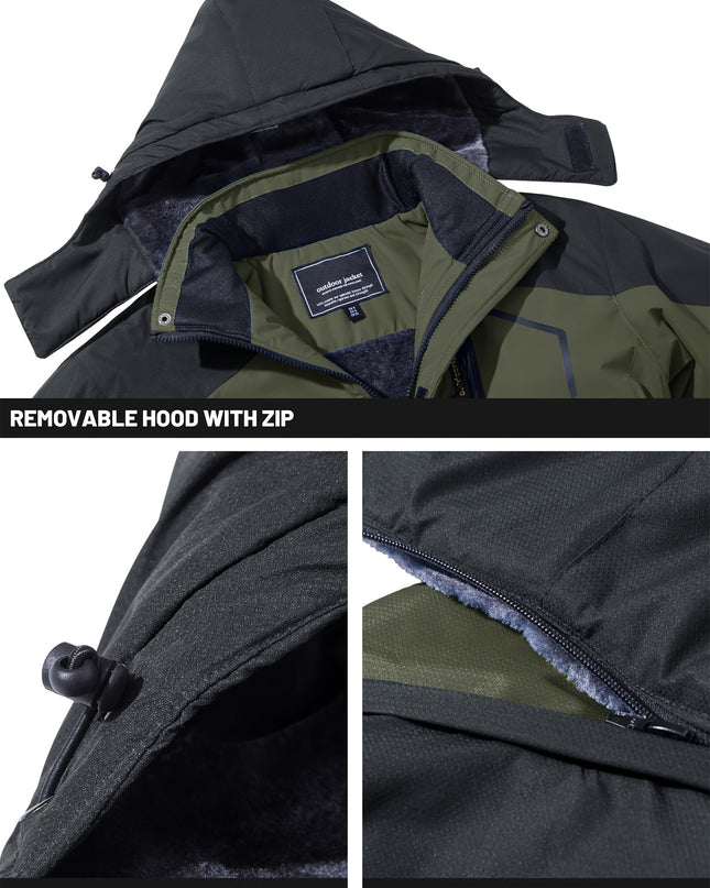 Men's Winter Snow Jacket - Windproof, Water-Resistant, Fleece Lined