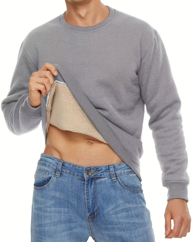 Men's Winter Thermal Sweatshirt - Thick Cotton-Spandex Pullover