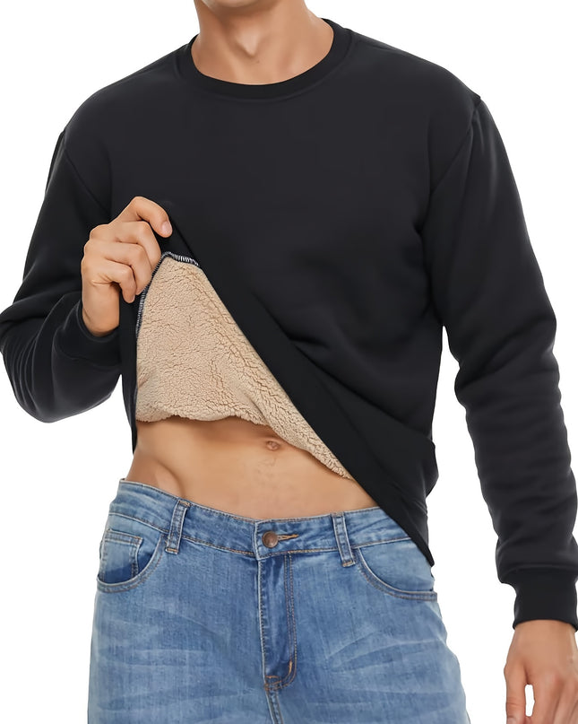 Men's Winter Thermal Sweatshirt - Thick Cotton-Spandex Pullover