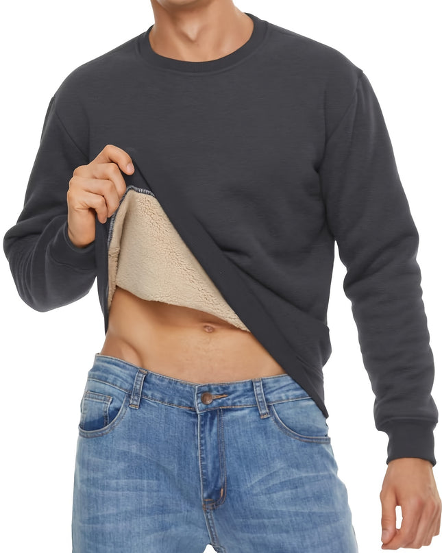 Men's Winter Thermal Sweatshirt - Thick Cotton-Spandex Pullover