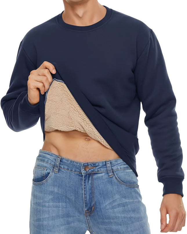Men's Winter Thermal Sweatshirt - Thick Cotton-Spandex Pullover