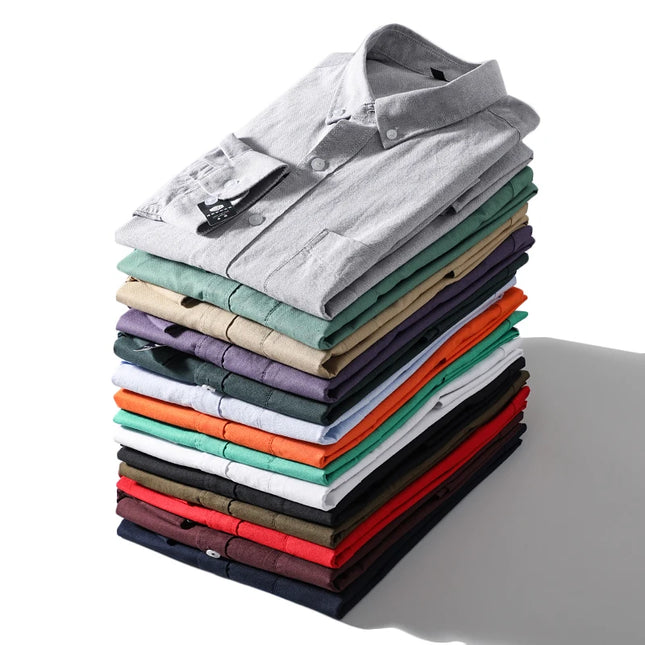 Me's Cotton Washed Oxford Shirt - Classic Solid Color for All Occasions
