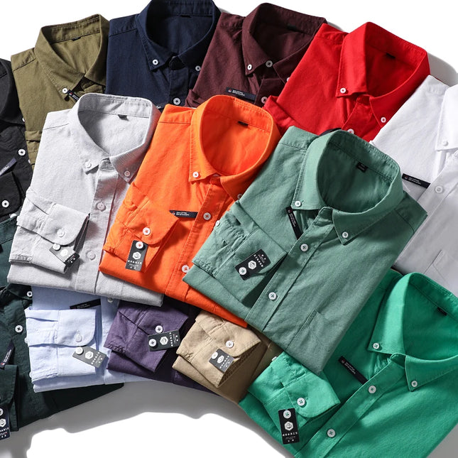 Me's Cotton Washed Oxford Shirt - Classic Solid Color for All Occasions
