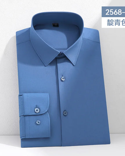 Mulberry Silk Men's Long Sleeve Shirt - S-6XL Slim Fit, Wrinkle-Free