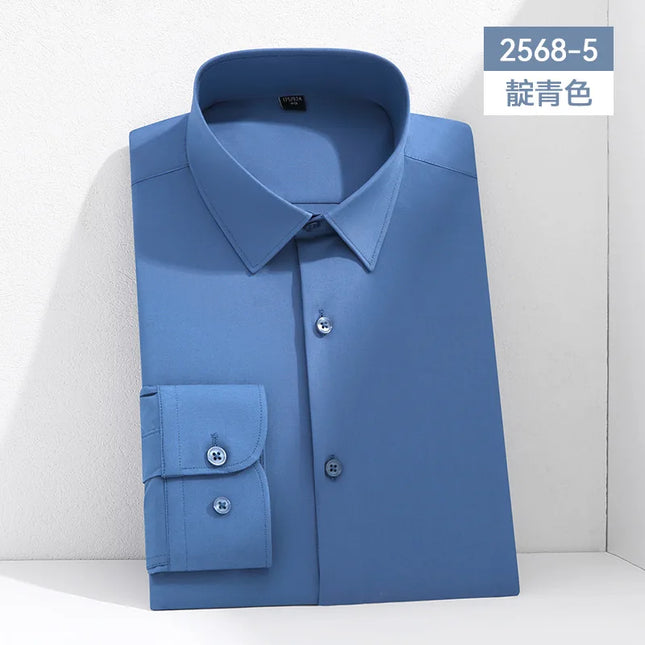 Mulberry Silk Men's Long Sleeve Shirt - S-6XL Slim Fit, Wrinkle-Free