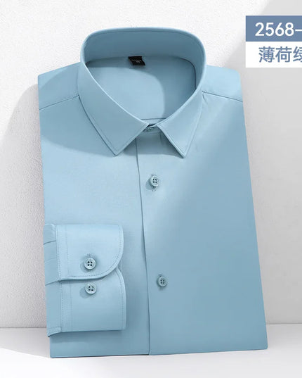 Mulberry Silk Men's Long Sleeve Shirt - S-6XL Slim Fit, Wrinkle-Free