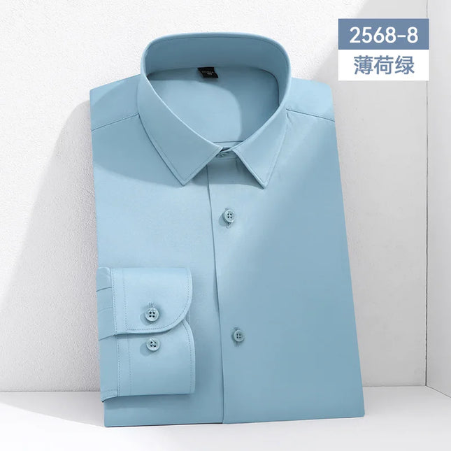 Mulberry Silk Men's Long Sleeve Shirt - S-6XL Slim Fit, Wrinkle-Free