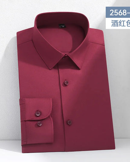 Mulberry Silk Men's Long Sleeve Shirt - S-6XL Slim Fit, Wrinkle-Free