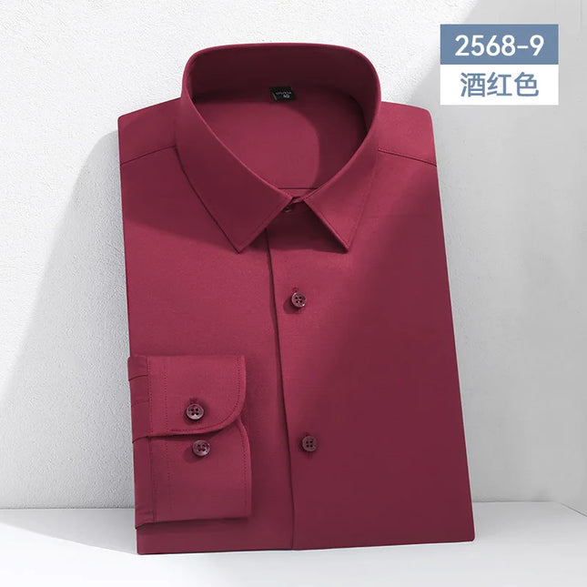 Mulberry Silk Men's Long Sleeve Shirt - S-6XL Slim Fit, Wrinkle-Free