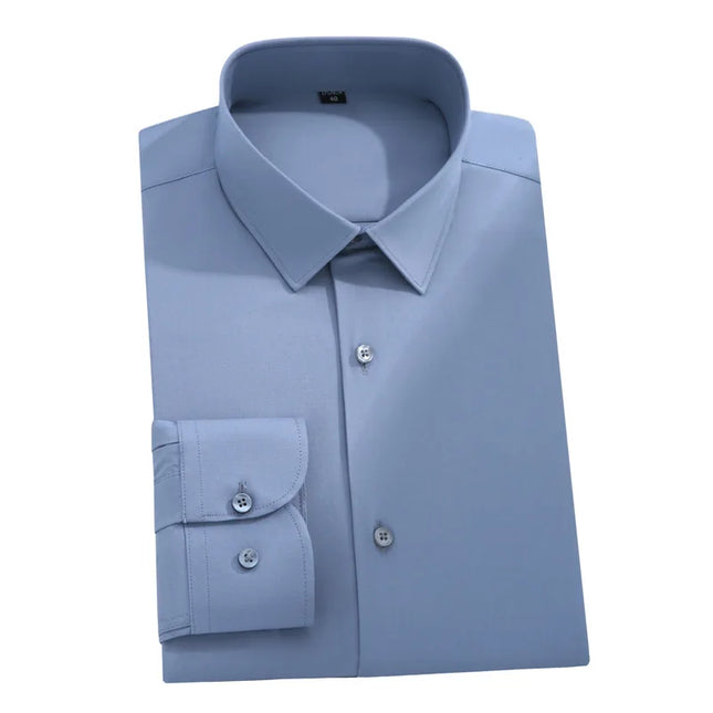 Mulberry Silk Men's Long Sleeve Shirt - S-6XL Slim Fit, Wrinkle-Free