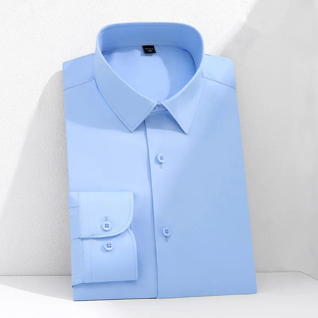 Mulberry Silk Men's Long Sleeve Shirt - S-6XL Slim Fit, Wrinkle-Free