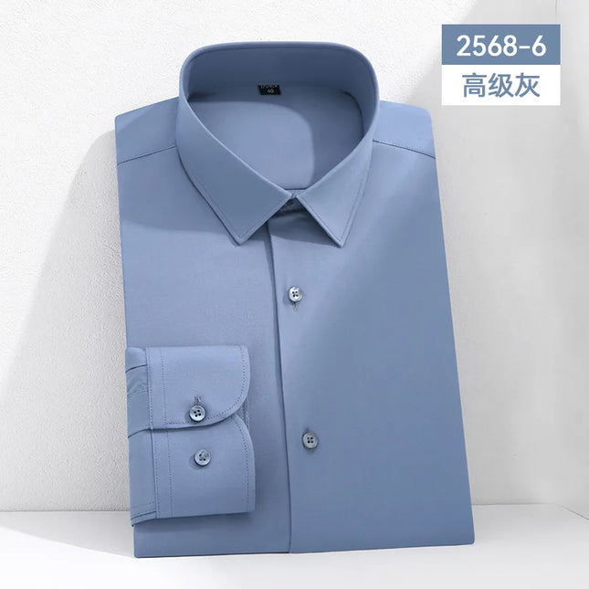 Mulberry Silk Men's Long Sleeve Shirt - S-6XL Slim Fit, Wrinkle-Free