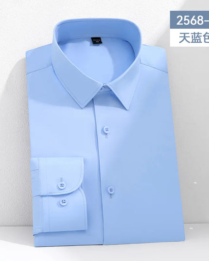Mulberry Silk Men's Long Sleeve Shirt - S-6XL Slim Fit, Wrinkle-Free