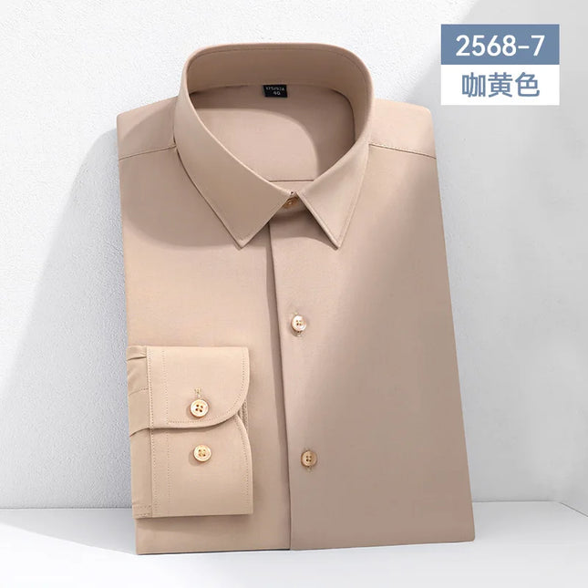 Mulberry Silk Men's Long Sleeve Shirt - S-6XL Slim Fit, Wrinkle-Free
