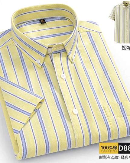 Oversized 11XL Plus Size Stripe Shirt - Casual Cotton Short Sleeve