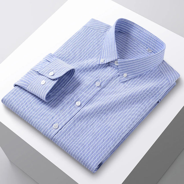 Plus Size 5XL Men's Oxford Shirt - Cotton Long Sleeve for Autumn