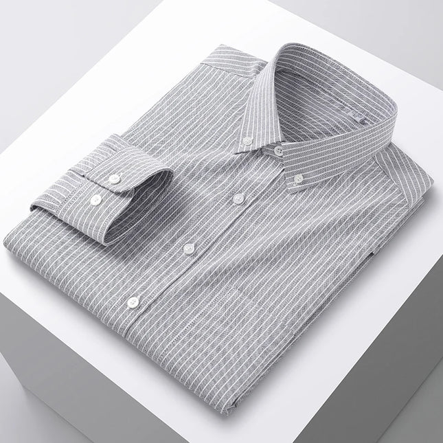 Plus Size 5XL Men's Oxford Shirt - Cotton Long Sleeve for Autumn