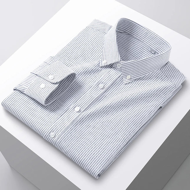 Plus Size 5XL Men's Oxford Shirt - Cotton Long Sleeve for Autumn