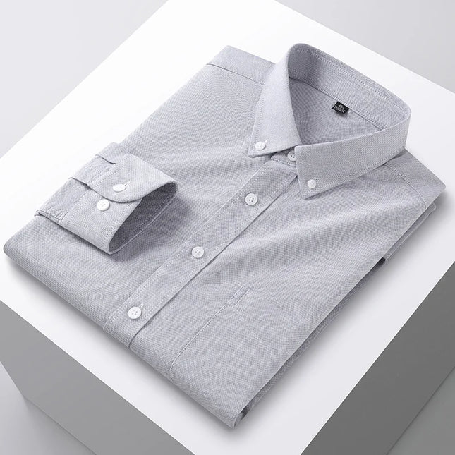 Plus Size 5XL Men's Oxford Shirt - Cotton Long Sleeve for Autumn