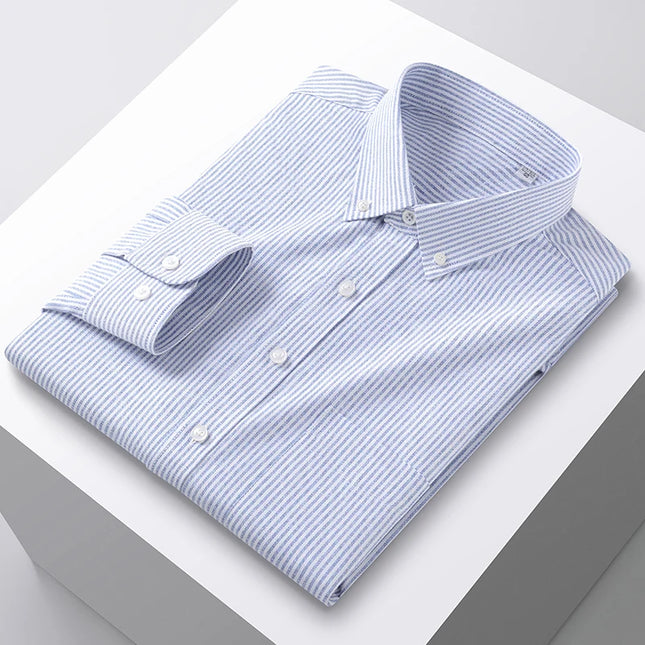 Plus Size 5XL Men's Oxford Shirt - Cotton Long Sleeve for Autumn