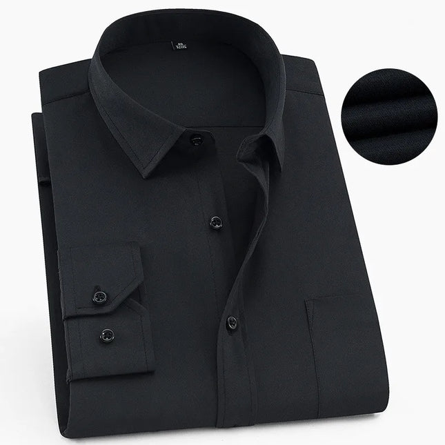 Plus Size 8XL-6XL Men's Long Sleeve Business Shirt - Solid White