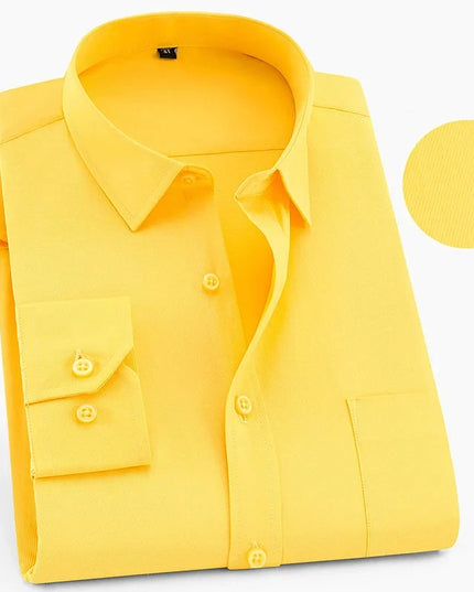 Plus Size 8XL-6XL Men's Long Sleeve Business Shirt - Solid White