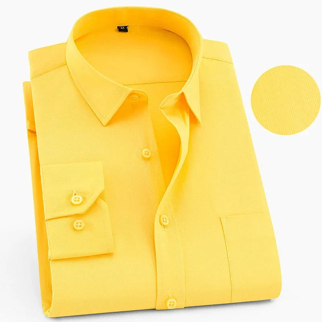 Plus Size 8XL-6XL Men's Long Sleeve Business Shirt - Solid White