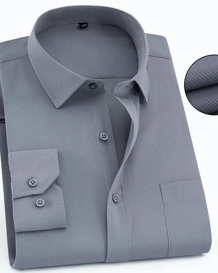 Plus Size 8XL-6XL Men's Long Sleeve Business Shirt - Solid White