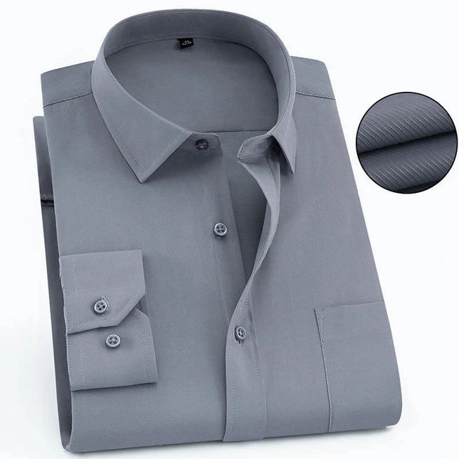 Plus Size 8XL-6XL Men's Long Sleeve Business Shirt - Solid White