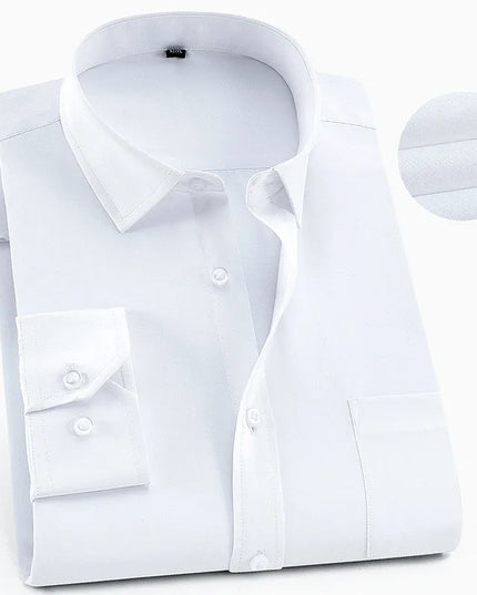 Plus Size 8XL-6XL Men's Long Sleeve Business Shirt - Solid White