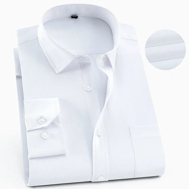 Plus Size 8XL-6XL Men's Long Sleeve Business Shirt - Solid White