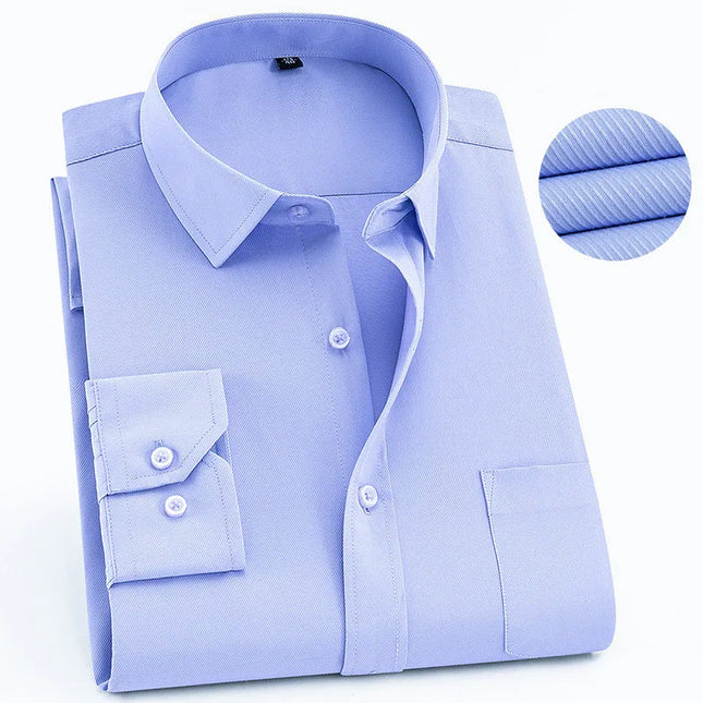 Plus Size 8XL-6XL Men's Long Sleeve Business Shirt - Solid White