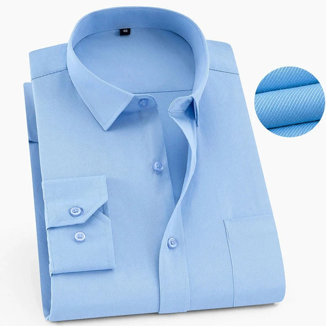 Plus Size 8XL-6XL Men's Long Sleeve Business Shirt - Solid White