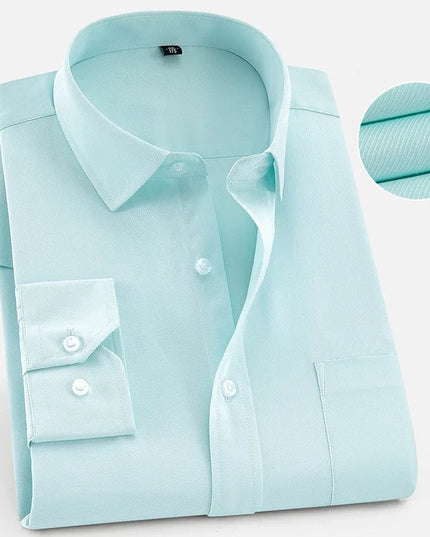 Plus Size 8XL-6XL Men's Long Sleeve Business Shirt - Solid White
