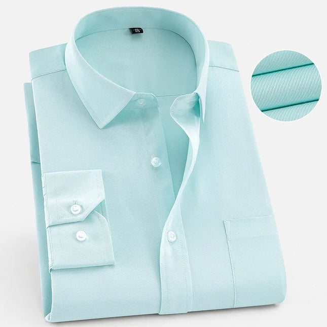 Plus Size 8XL-6XL Men's Long Sleeve Business Shirt - Solid White