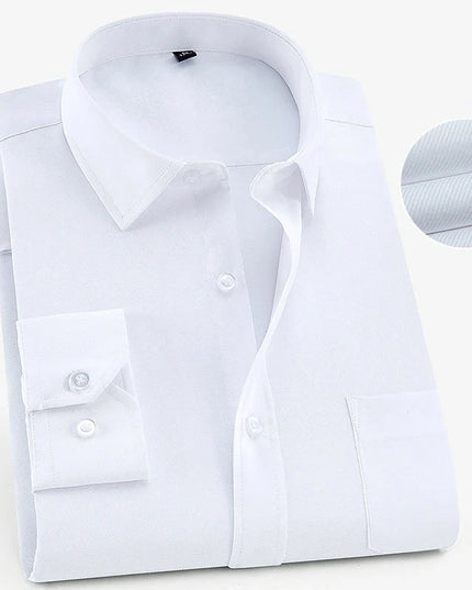 Plus Size 8XL-6XL Men's Long Sleeve Business Shirt - Solid White
