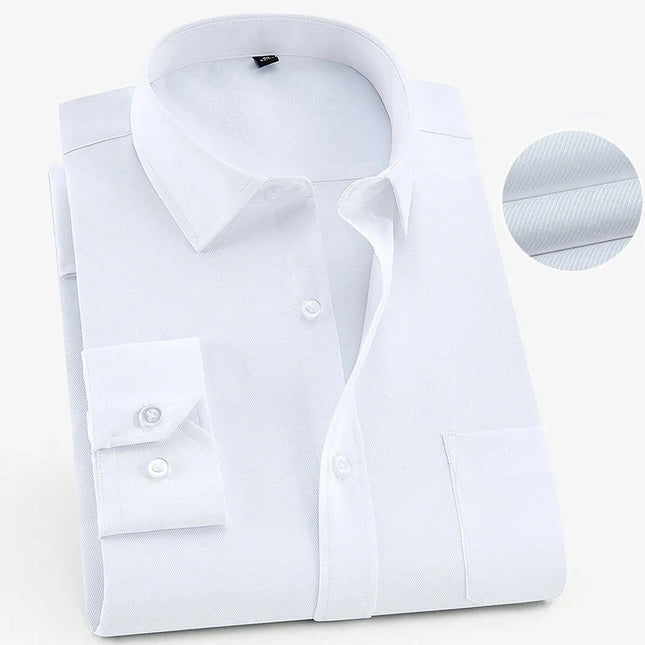 Plus Size 8XL-6XL Men's Long Sleeve Business Shirt - Solid White