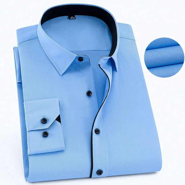 Plus Size 8XL-6XL Men's Long Sleeve Business Shirt - Solid White