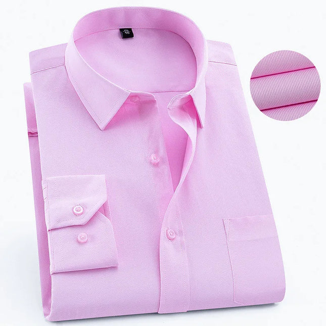 Plus Size 8XL-6XL Men's Long Sleeve Business Shirt - Solid White