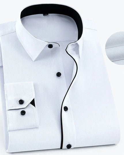 Plus Size 8XL-6XL Men's Long Sleeve Business Shirt - Solid White