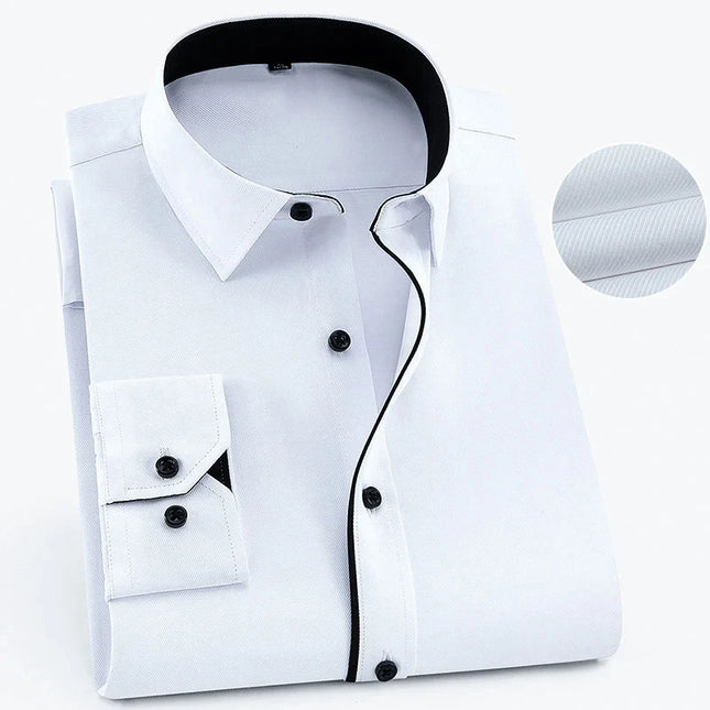 Plus Size 8XL-6XL Men's Long Sleeve Business Shirt - Solid White