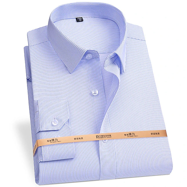 Plus Size Bamboo Fiber Shirts for Men - Soft Long Sleeve Stripe