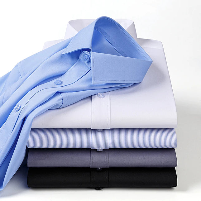 Plus Size Men's Business Shirts - Soft Bamboo Fiber, Long Sleeve