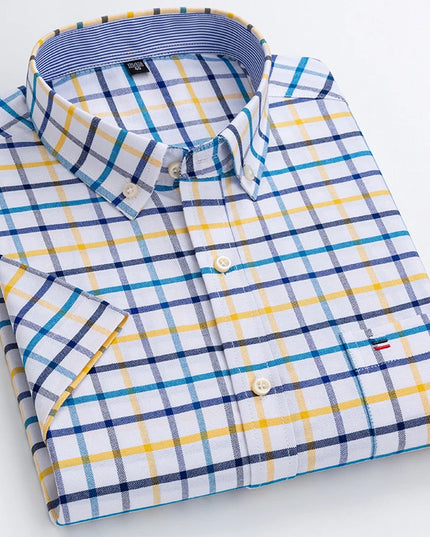 Plus Size Men's Oxford Summer Shirts - Vertical Stripes Short Sleeve