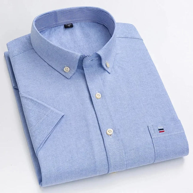 Plus Size Men's Oxford Summer Shirts - Vertical Stripes Short Sleeve