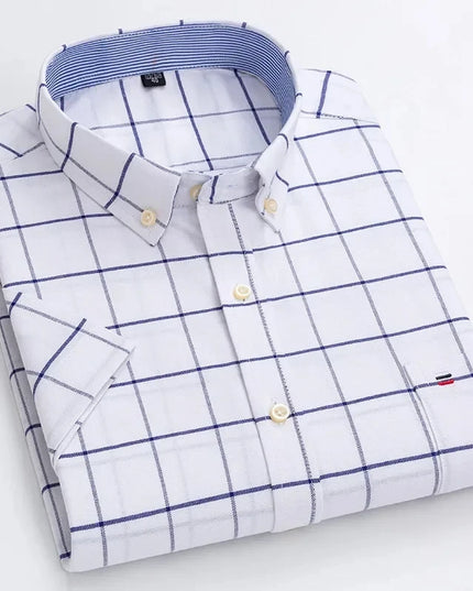 Plus Size Men's Oxford Summer Shirts - Vertical Stripes Short Sleeve