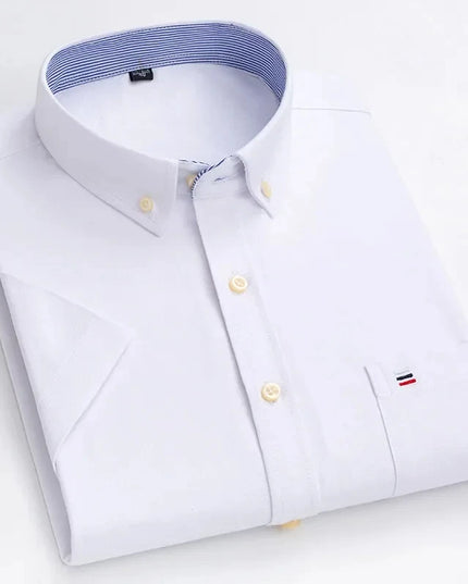 Plus Size Men's Oxford Summer Shirts - Vertical Stripes Short Sleeve