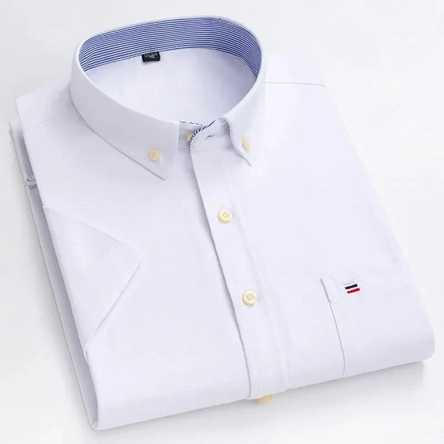 Plus Size Men's Oxford Summer Shirts - Vertical Stripes Short Sleeve