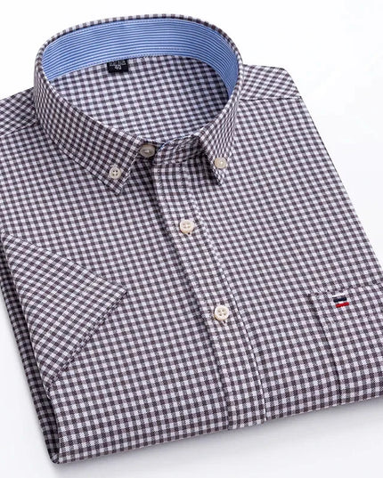 Plus Size Men's Oxford Summer Shirts - Vertical Stripes Short Sleeve