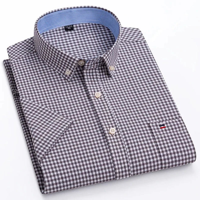 Plus Size Men's Oxford Summer Shirts - Vertical Stripes Short Sleeve